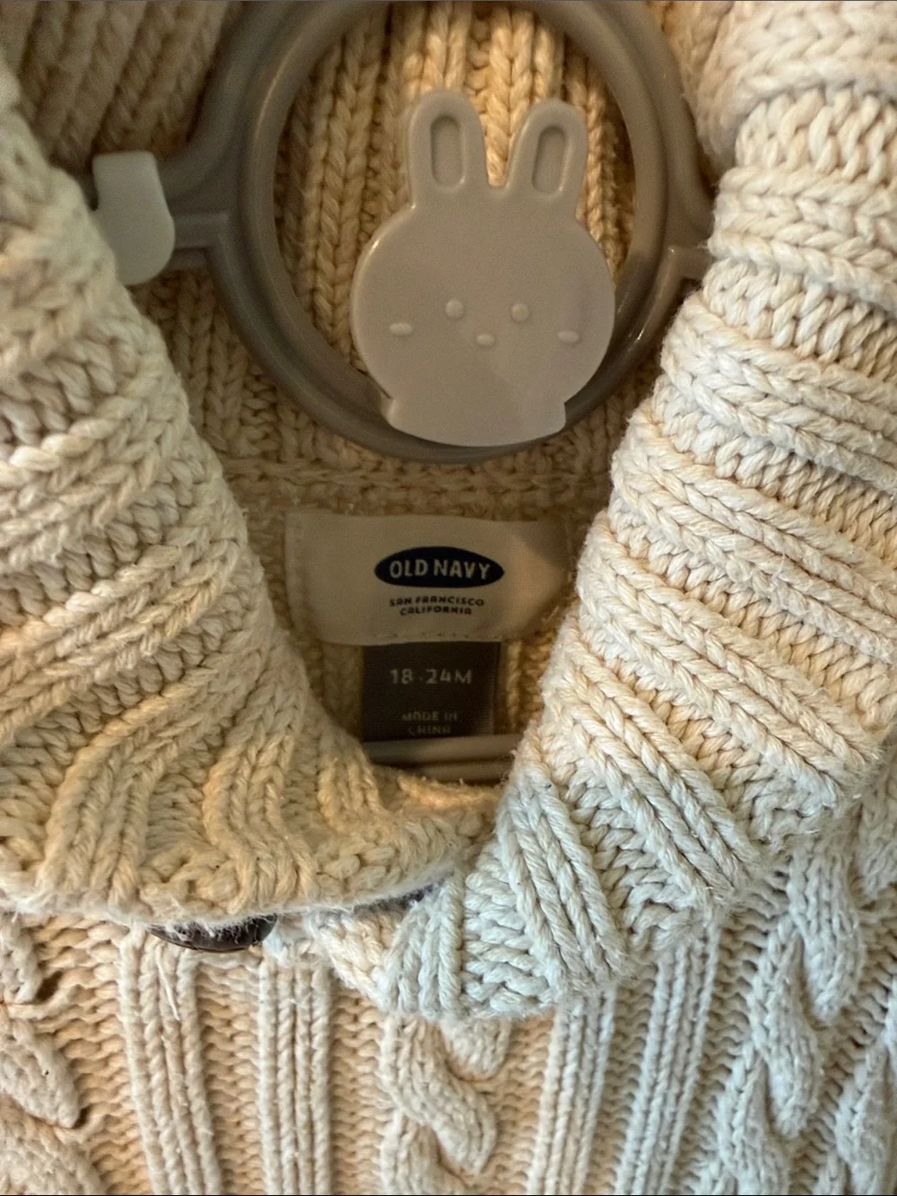 Old Navy Cream 18-24mo Cable Knit Shawl-Collar Sweater